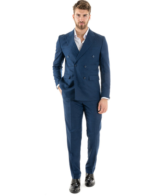 Abito Uomo Outfit Completo Blu Melangiato Cerimonia Elegante OU2257