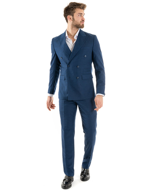 Abito Uomo Outfit Completo Blu Melangiato Cerimonia Elegante OU2257