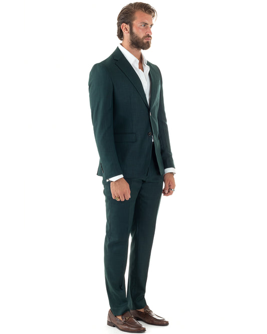 Abito Uomo Monopetto Vestito Completo Giacca Pantaloni Verde Melangiato Elegante Casual-AE1091A