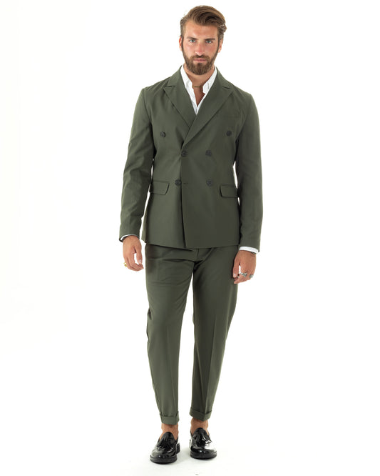Abito Uomo Doppiopetto Vestito Sartoriale Elegante Completo Giacca Pantaloni Casual Tinta Unita Verde-AE1095A