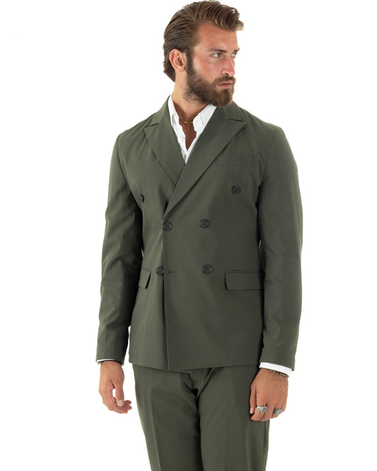 Abito Uomo Doppiopetto Vestito Sartoriale Elegante Completo Giacca Pantaloni Casual Tinta Unita Verde-AE1095A