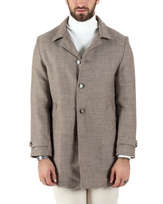 Cappotto Giacca Monopetto Uomo Con Colletto Giaccone Tortora Giubbotto Baronetto Casual Elegante-CO1033A