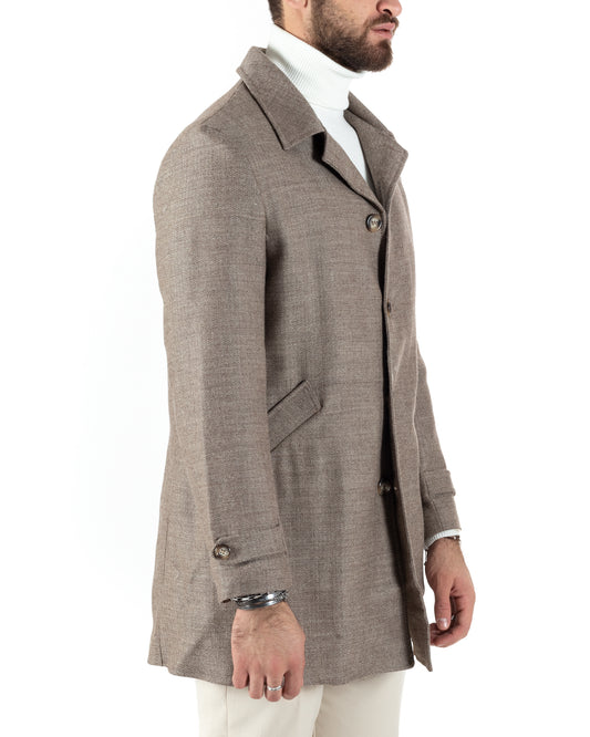Cappotto Giacca Monopetto Uomo Con Colletto Giaccone Tortora Giubbotto Baronetto Casual Elegante-CO1033A