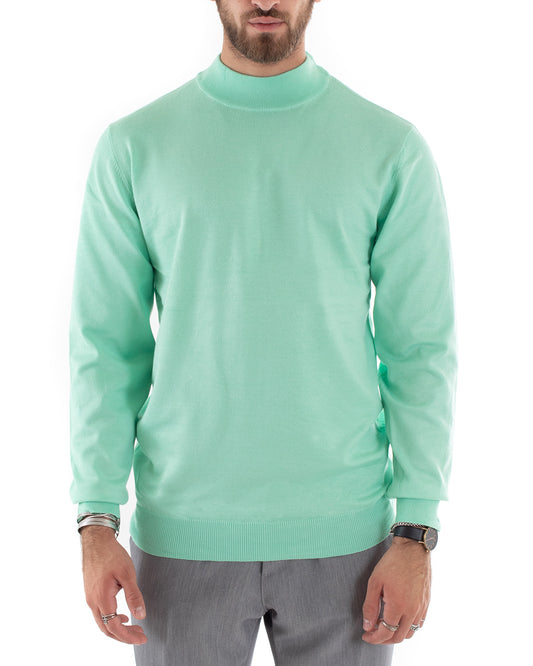 Maglioncino Uomo Maglia Mezzo Collo Maniche Lunghe Sottogiacca Rasato Caldo Elastico Tinta Unita Verde Acqua-M2559A