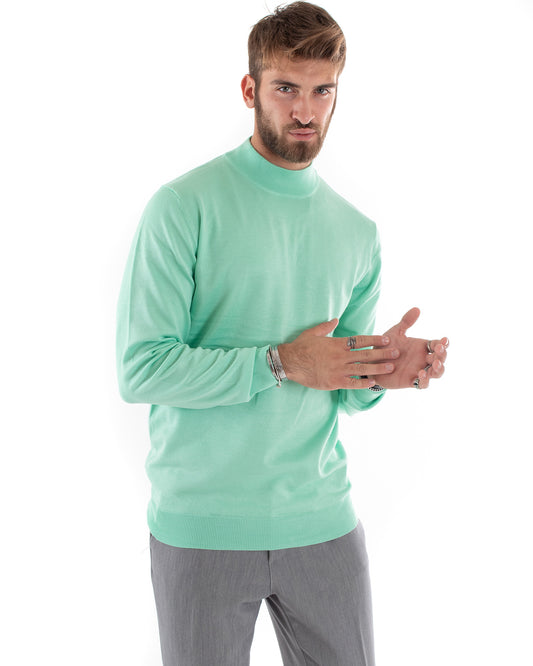 Maglioncino Uomo Maglia Mezzo Collo Maniche Lunghe Sottogiacca Rasato Caldo Elastico Tinta Unita Verde Acqua-M2559A