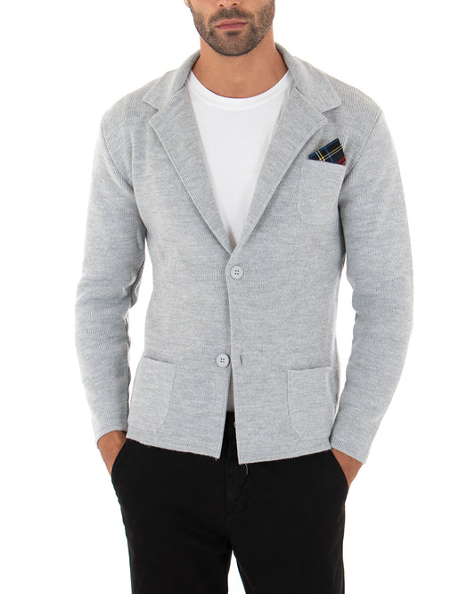 Cardigan Uomo Giacca Con Bottoni Maglia Maglioncino Tinta Unita Grigio Casual-M2662A