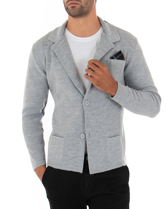 Cardigan Uomo Giacca Con Bottoni Maglia Maglioncino Tinta Unita Grigio Casual-M2662A