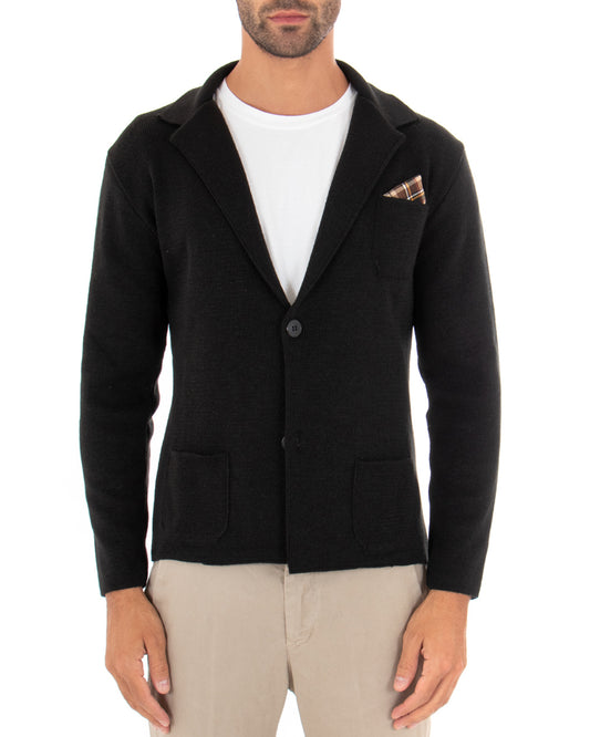 Cardigan Uomo Giacca Con Bottoni Maglia Maglioncino Tinta Unita Nero Casual-M2663A