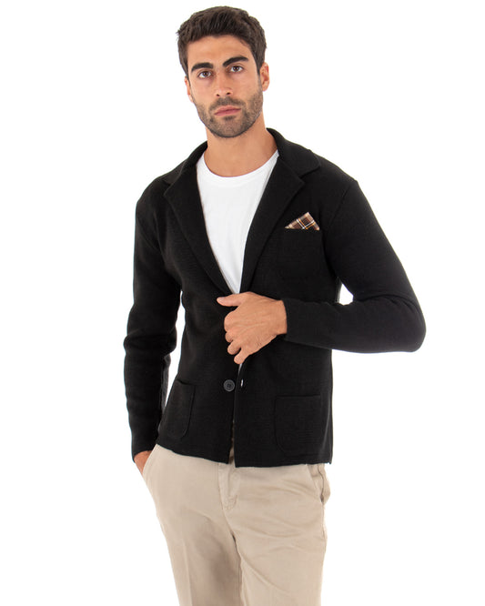 Cardigan Uomo Giacca Con Bottoni Maglia Maglioncino Tinta Unita Nero Casual-M2663A