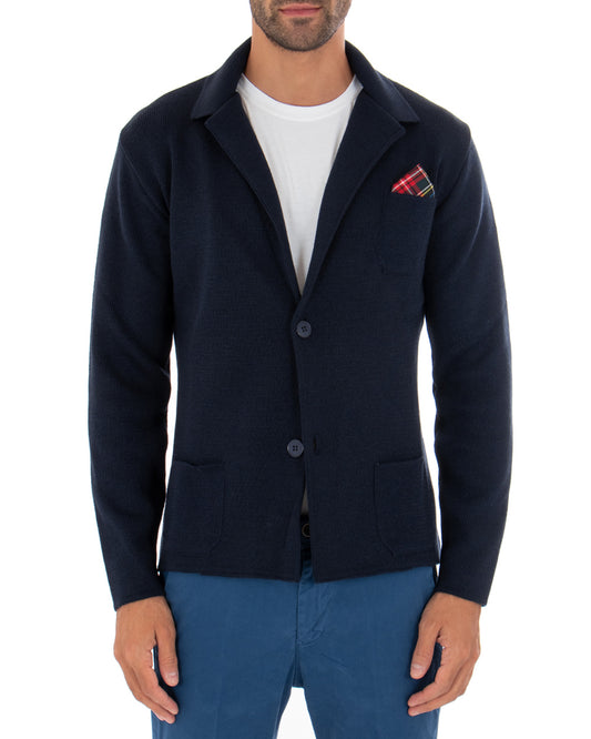 Cardigan Uomo Giacca Con Bottoni Maglia Maglioncino Tinta Unita Blu Casual-M2664A