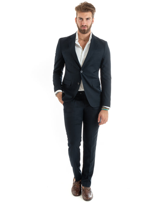 Abito Uomo Monopetto Vestito Completo Giacca Pantaloni Blu Elegante Casual -OU2430A
