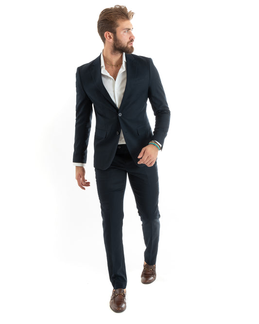 Abito Uomo Monopetto Vestito Completo Giacca Pantaloni Blu Elegante Casual -OU2430A