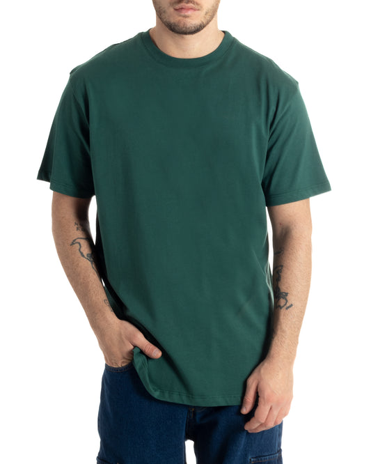T-shirt Uomo Cotone Basic Tinta Unita Verde Girocollo Casual Gola Alta-TS2980A