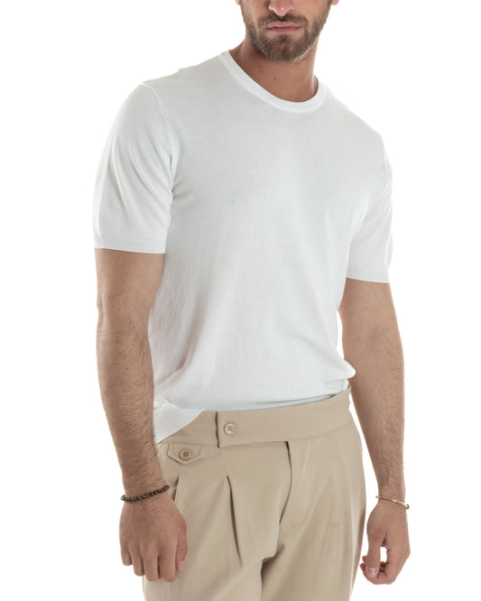 T-Shirt Uomo Girocollo Filo Maglia Sottogiacca Casual Basic Tinta Unita Bianco TS3154A