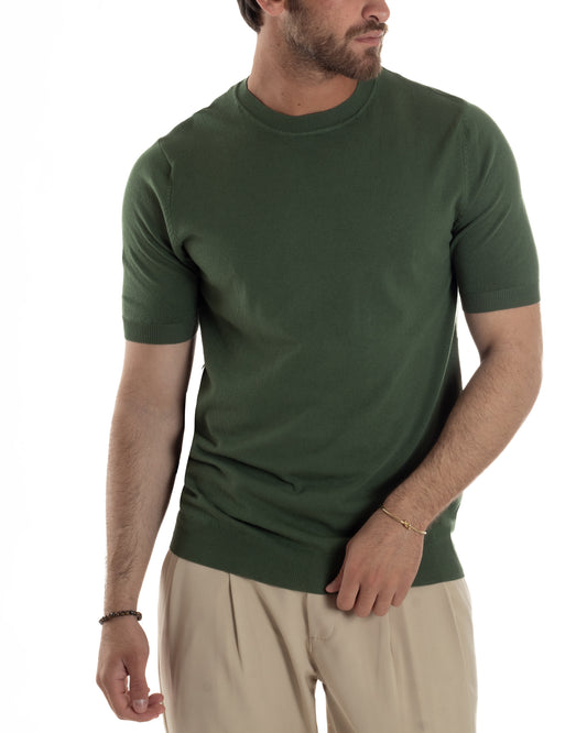 T-Shirt Uomo Girocollo Filo Maglia Sottogiacca Casual Basic Tinta Unita Verde Militare TS3159A