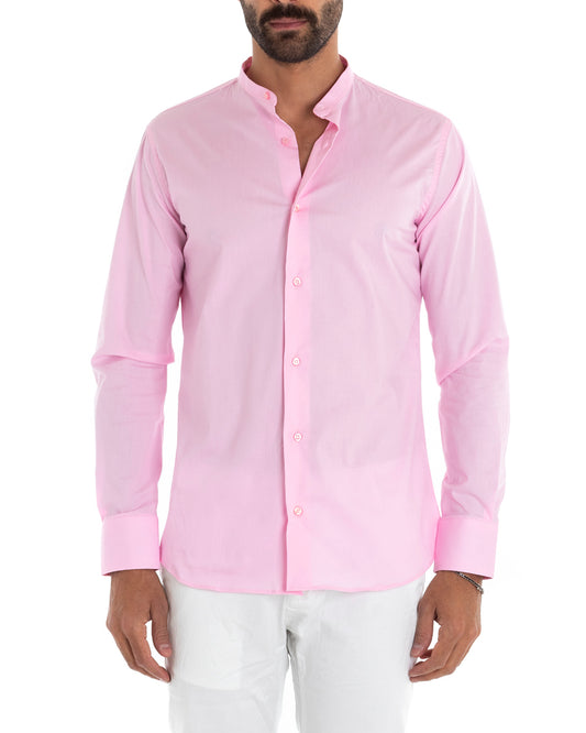 Camicia Uomo Sartoriale Collo Coreano Maniche Lunghe Basic Cotone Morbido Regular FitRosa C2371