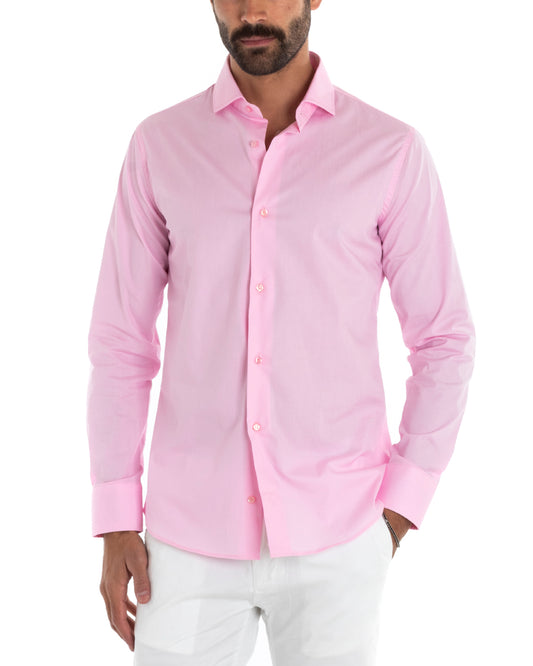 Camicia Uomo Sartoriale Con Colletto Maniche Lunghe Basic Cotone Morbido Regular Fit Rosa C2392