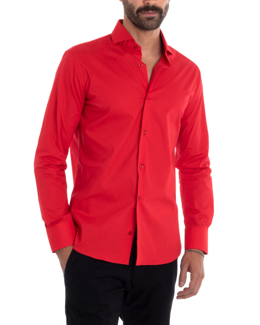 Camicia Uomo Sartoriale Con Colletto Maniche Lunghe Basic Cotone Morbido Regular Fit Rosso C2397