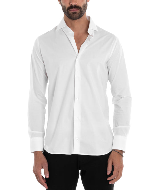 Camicia Uomo Sartoriale Con Colletto Maniche Lunghe Basic Cotone Morbido Regular Fit Bianco C2398