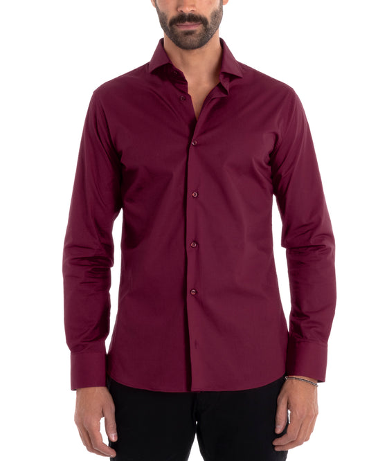 Camicia Uomo Slim Colletto Bordeaux C2400