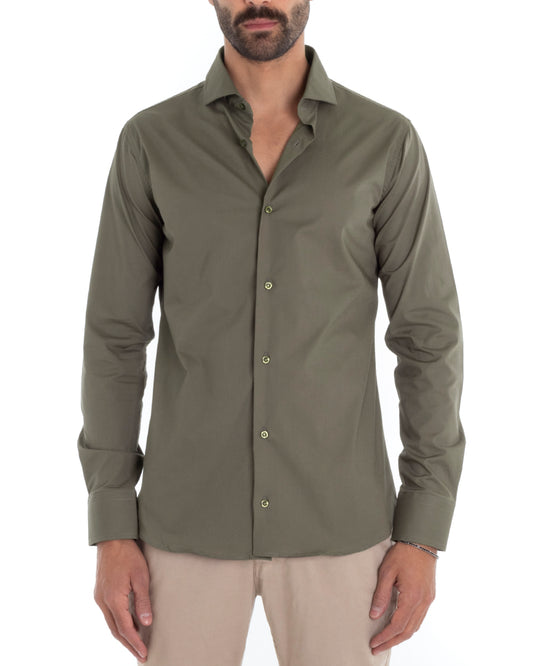 Camicia Uomo Slim Colletto Verde Militare C2401