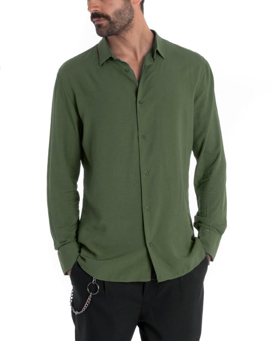 Camicia Uomo Viscosa Comfy Tinta Unita Verde Militare C2650
