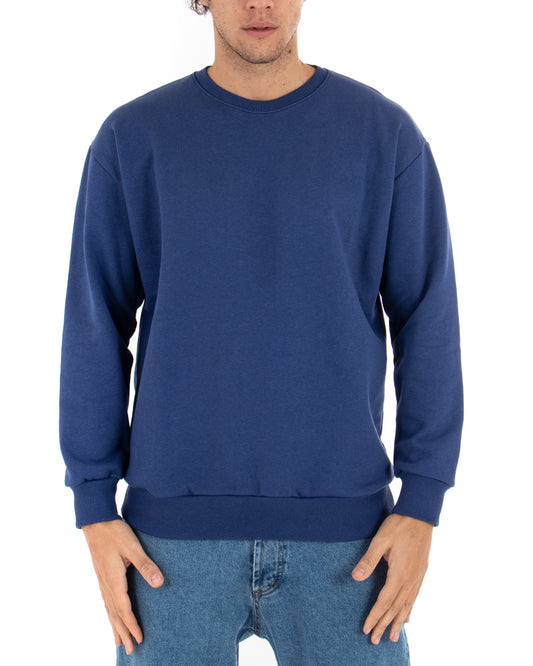 Felpa Girocollo Uomo Basic Tinta Unita Comoda Relaxed Fit Garzata Leggera Royal F2861