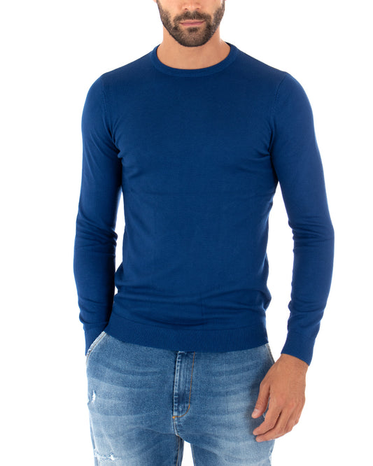 Maglioncino Uomo Girocollo Maglia Casual Blu Royal M2502