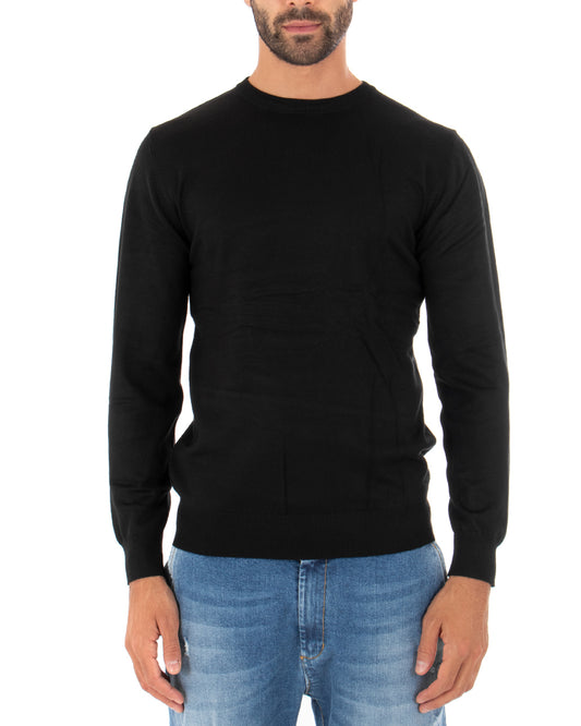 Maglioncino Uomo Maglia Girocollo Rasata Morbida Basic Casual Tinta Unita Nero M2508A