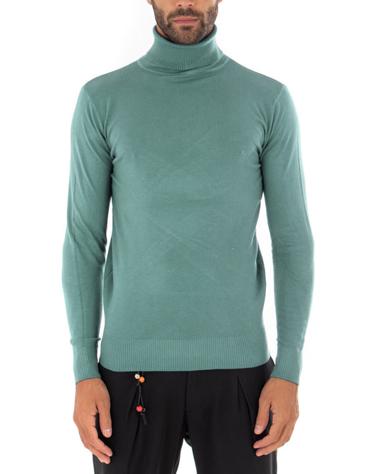 Maglioncino Uomo Collo Alto Maglia Rasata Morbida Dolcevita Sottogiacca Basic Tinta Unita Petrolio M2534A