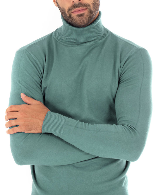 Maglioncino Uomo Collo Alto Maglia Rasata Morbida Dolcevita Sottogiacca Basic Tinta Unita Petrolio M2534A