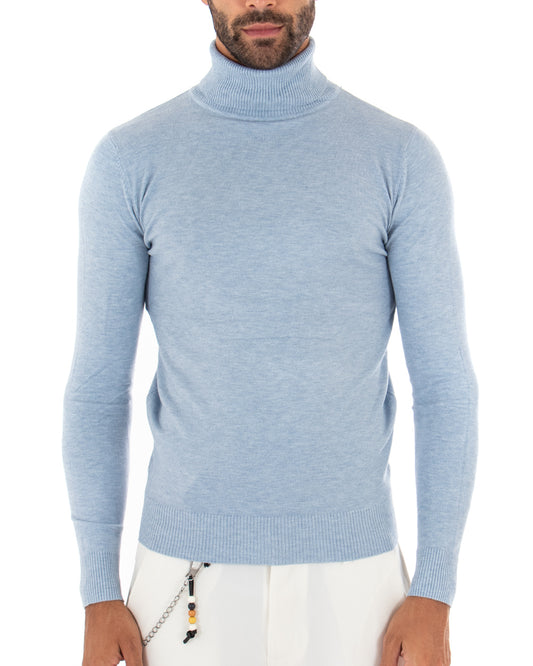 Maglioncino Uomo Collo Alto Maglia Basic Maniche Lunghe Tinta Unita Sottile Polvere M2535