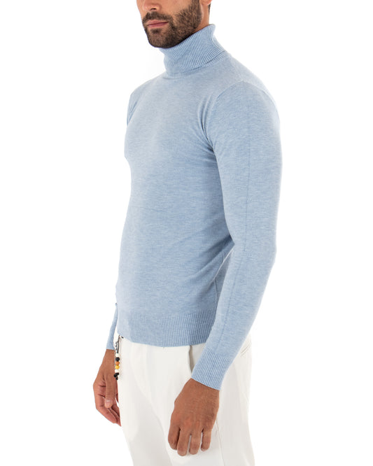 Maglioncino Uomo Collo Alto Maglia Basic Maniche Lunghe Tinta Unita Sottile Polvere M2535