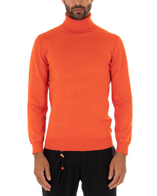 Maglioncino Uomo Collo Alto Maglia Rasata Morbida Dolcevita Sottogiacca Basic Tinta Unita Arancione M2549A