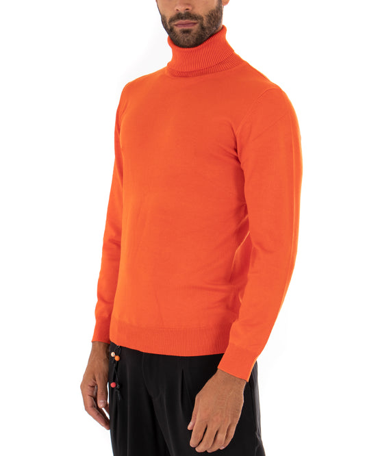 Maglioncino Uomo Collo Alto Maglia Rasata Morbida Dolcevita Sottogiacca Basic Tinta Unita Arancione M2549A