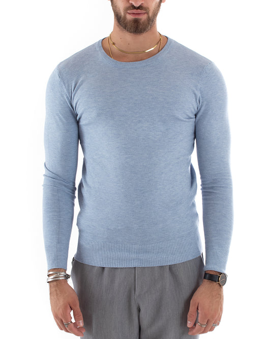 Maglioncino Uomo Maglia Girocollo Rasata Morbida Basic Casual Tinta Unita Polvere M2570A