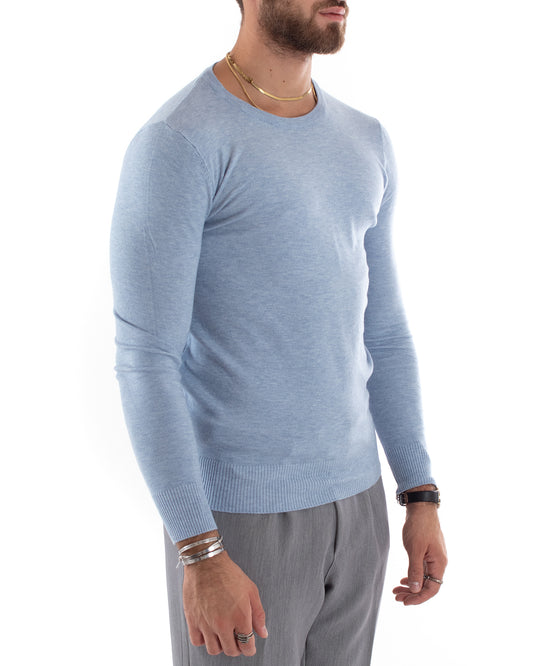 Maglioncino Uomo Maglia Girocollo Rasata Morbida Basic Casual Tinta Unita Polvere M2570A