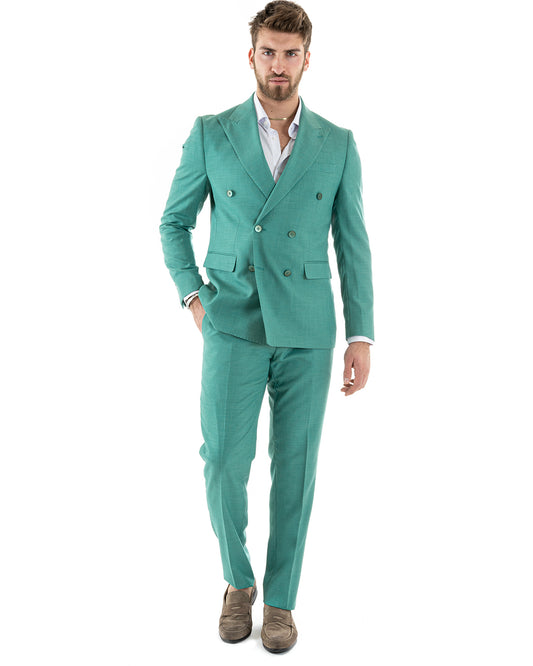 Abito Uomo Outfit Completo Verde Acqua Melangiato Cerimonia Elegante OU2256