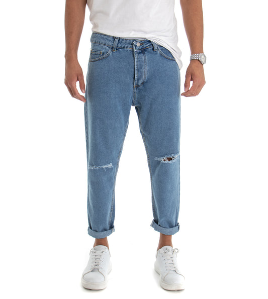Pantalone Uomo Jeans Rottura Ginocchio Denim Chiaro P3018