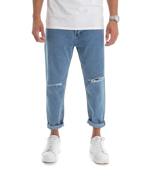 Pantalone Uomo Jeans Rottura Ginocchio Denim Chiaro P3018