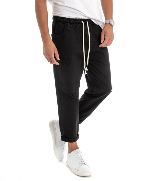 Pantaloni Uomo Jeans Con Coulisse Tinta Unita Nero P3028