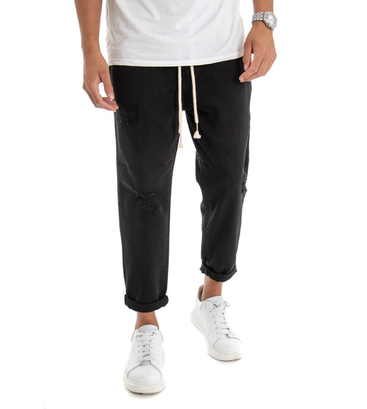 Pantaloni Jeans Uomo Regular Fit Nero Pantalaccio Bull Con Rotture Casual P3028
