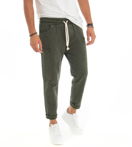 Pantaloni Jeans Uomo Regular Fit Verde Pantalaccio Bull Con Rotture Casual P3068