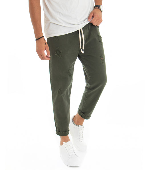 Pantaloni Jeans Uomo Regular Fit Verde Pantalaccio Bull Con Rotture Casual P3068