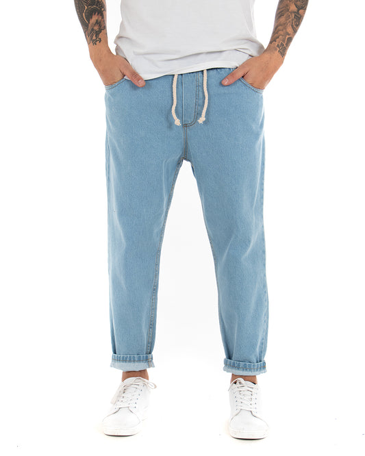 Pantalone Uomo Lungo Jeans Denim Chiaro Coulisse P4081