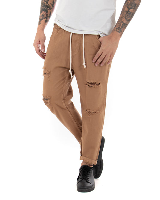Pantaloni Jeans Uomo Regular Fit Camel Pantalaccio Bull Con Rotture Casual P4097