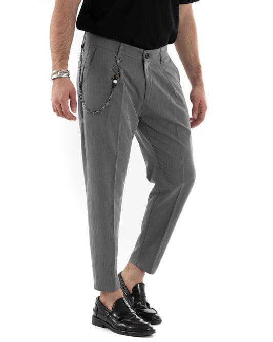 Pantaloni Uomo Tasca America Viscosa Capri Casual Classico Pinces Grigio P5610