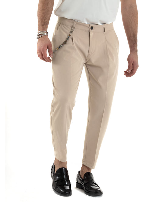 Pantaloni Uomo Tasca America Viscosa Capri Casual Classico Pinces