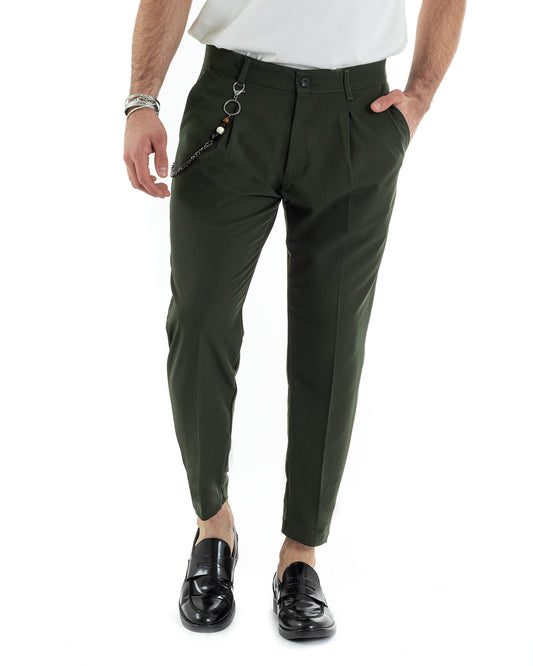 Pantaloni Uomo Tasca America Viscosa Capri Casual Classico Pinces Verde P5616