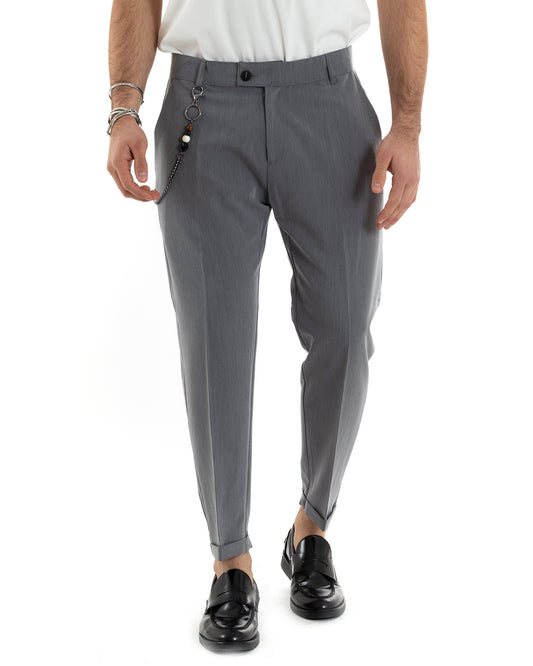 Pantaloni Uomo Viscosa Con Tasca America Classico Con Abbottonatura Allungata Casual Grigio Chiaro P5639